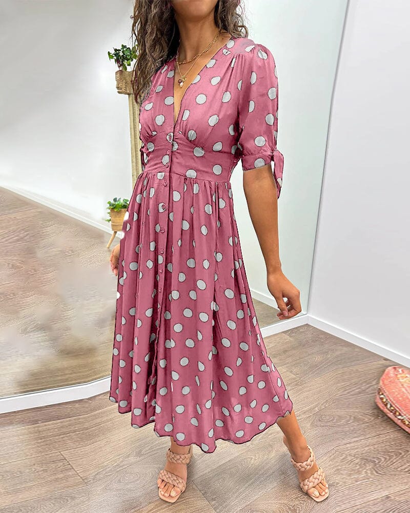 Bellamy | V-Ausschnitt Midikleid für Damen mit Pünktchen