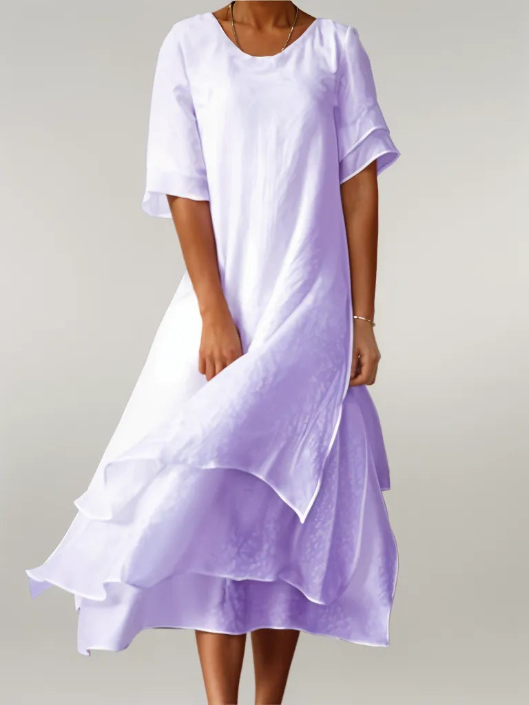 Vivienne | Elegantes Langkleid für Damen mit Rundhalsausschnitt und kurzen Ärmeln
