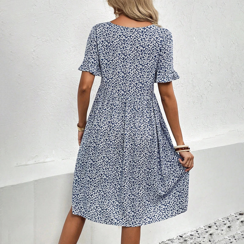 Dulcie | Leichte Blumenrobe Kleid für Damen mit Rundhalsausschnitt und kurzen Ärmeln