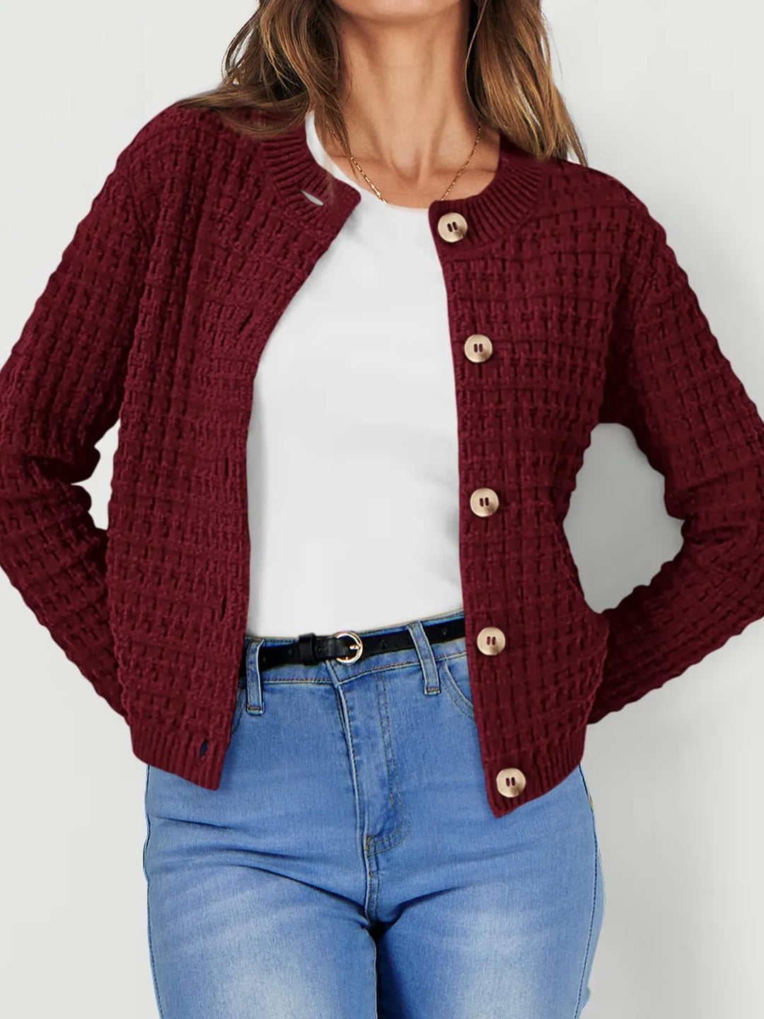 Harper | Strickjacke für Damen mit Knopfleiste und Rundhalsausschnitt