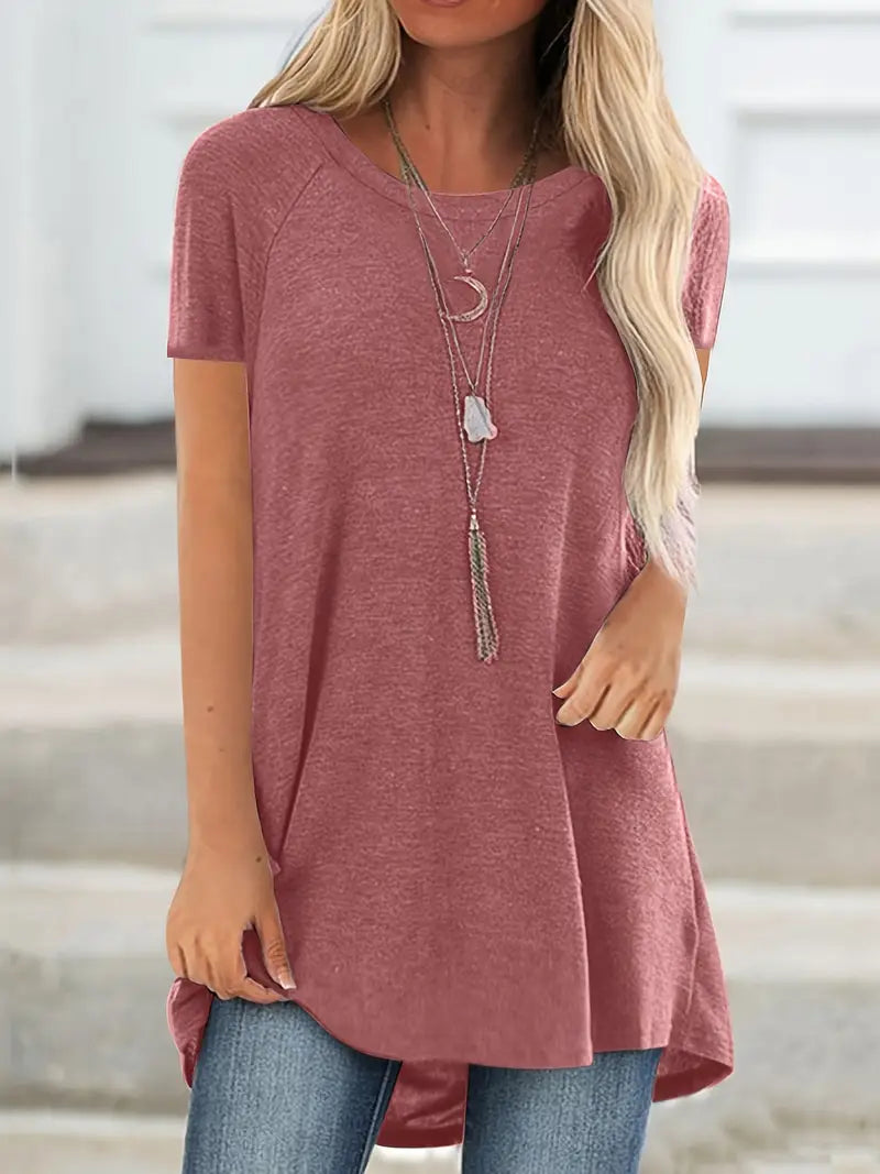 Faye | Lässiges Longline Crew Neck T-Shirt für Damen mit Rundhalsausschnitt