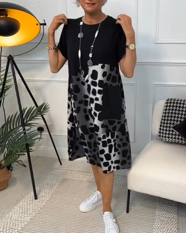 Sherlene | Leopardprint Kleid für Damen mit Rundhalsausschnitt und kurzen Ärmeln