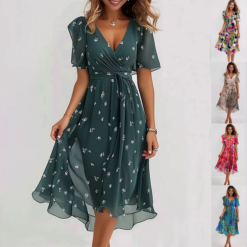 Eleonora | Elegantes Kurzärmeliges Kleid für Damen mit V-Ausschnitt