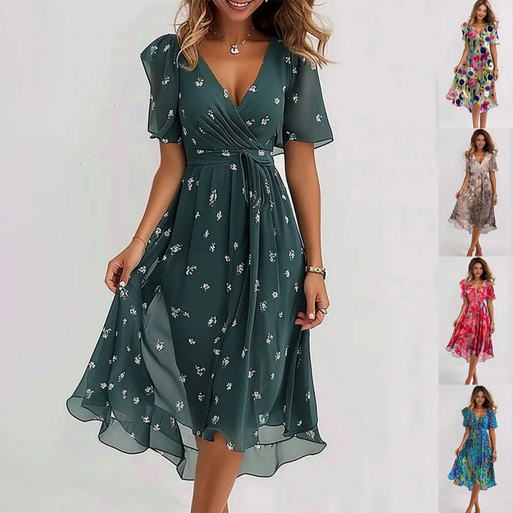 Eleonora | Elegantes Kurzärmeliges Kleid für Damen mit V-Ausschnitt