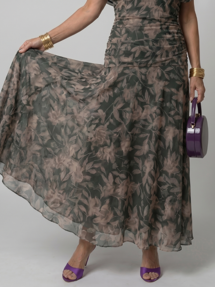Calen | Anmutiges schulterfrei-Midi-Kleid für Damen mit Fließender Silhouette