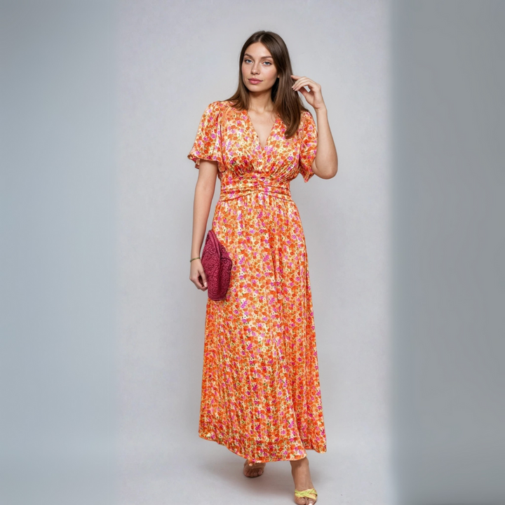 Pauline | Langes Maxikleid für Damen mit Blumenmuster und V-Ausschnitt