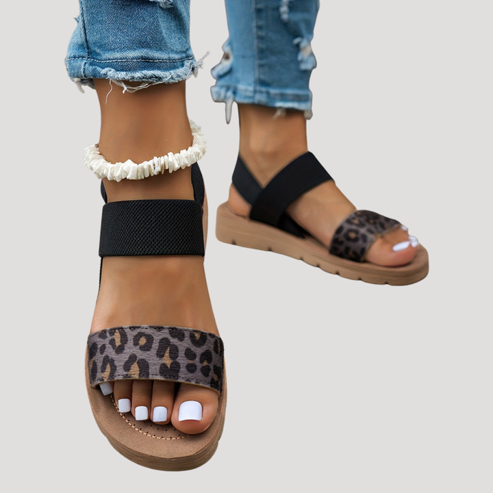 Schicke Leopardenmuster Cross-Strap Flache Sandalen | Ultimativer Komfort für Damen