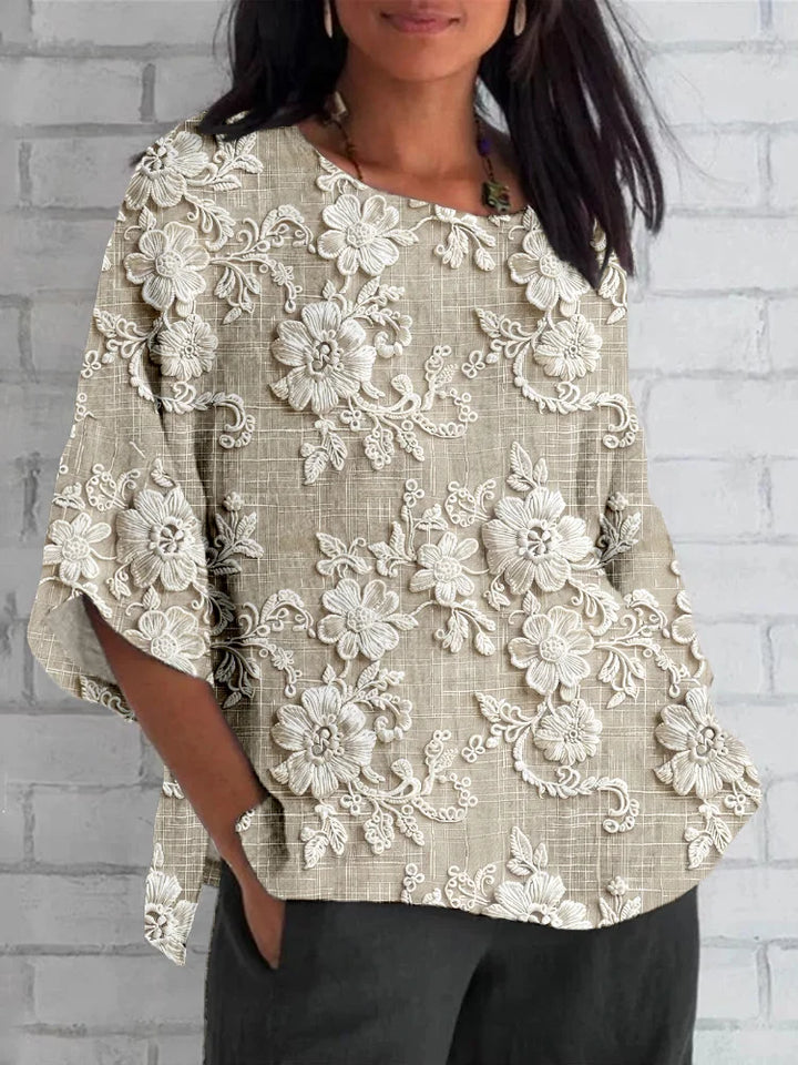 Larissa | Vintage Bluse für Damen mit floralem Muster und Rundhalsausschnitt