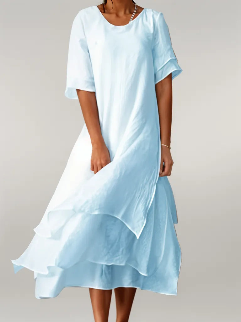 Vivienne | Elegantes Langkleid für Damen mit Rundhalsausschnitt und kurzen Ärmeln