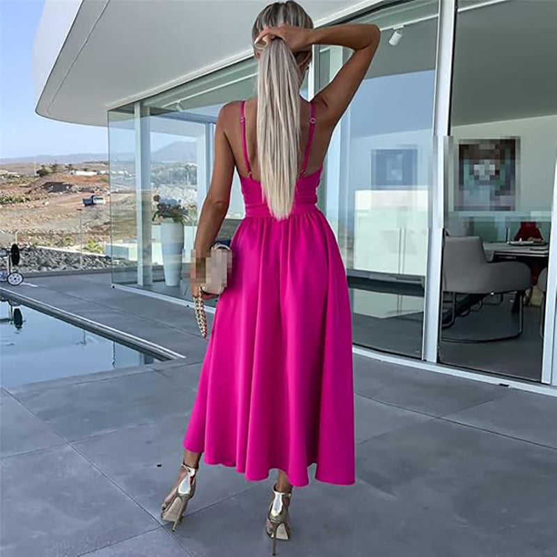 Chloe | Midikleid für Damen mit hohem Schlitz und Spaghetti-Trägern