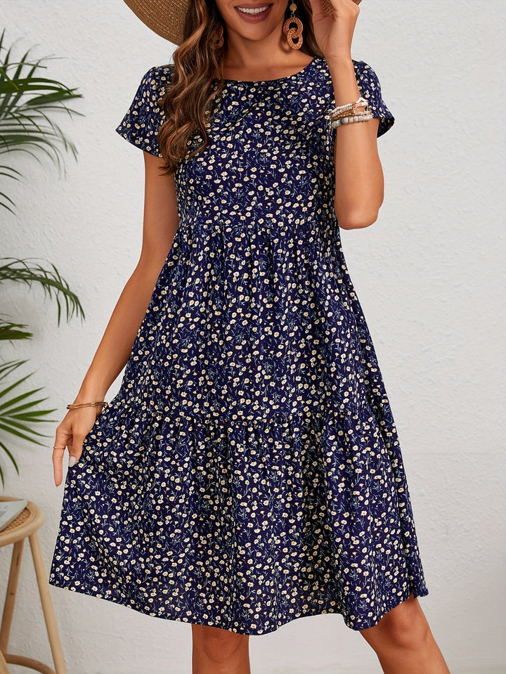 Valeria | Vintage-Abendkleid mit Blumenmuster und Rundhalsausschnitt