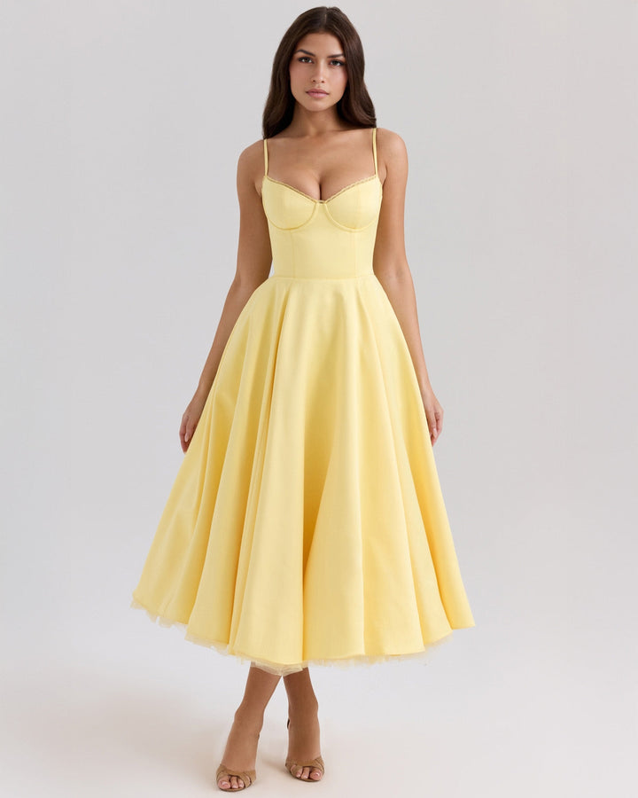 Ophira | Elegantes Korsett-Midi-Kleid für Damen mit Spaghettiträgern