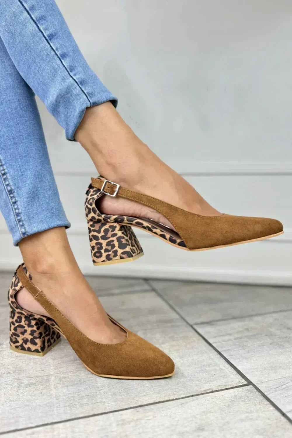 Leopardenprint Fersen-Slingbacks für Damen mit mittelhohem Absatz