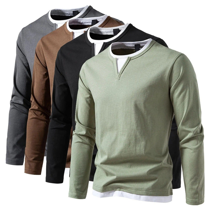 Jacob | Langarm Henley Pullover für Herren mit V-Ausschnitt