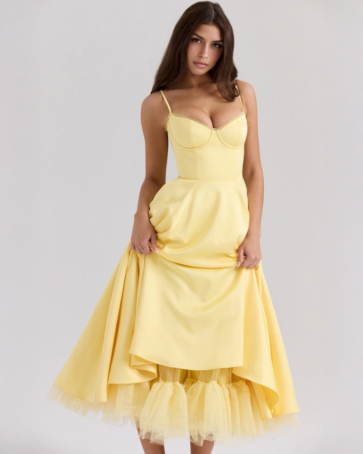 Ophira | Elegantes Korsett-Midi-Kleid für Damen mit Spaghettiträgern