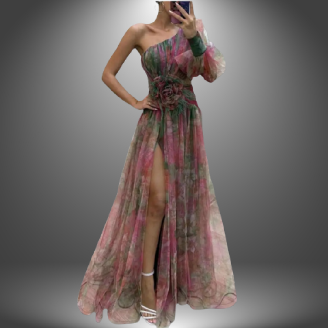 Nana | Elegantes handgefertigtes Maxikleid für Damen mit asymmetrischem Ausschnitt