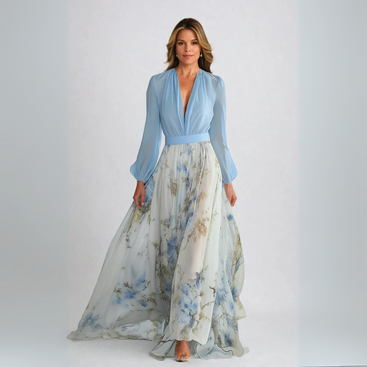 Jewel | Langes Maxikleid für Damen mit Floralprint und V-Ausschnitt