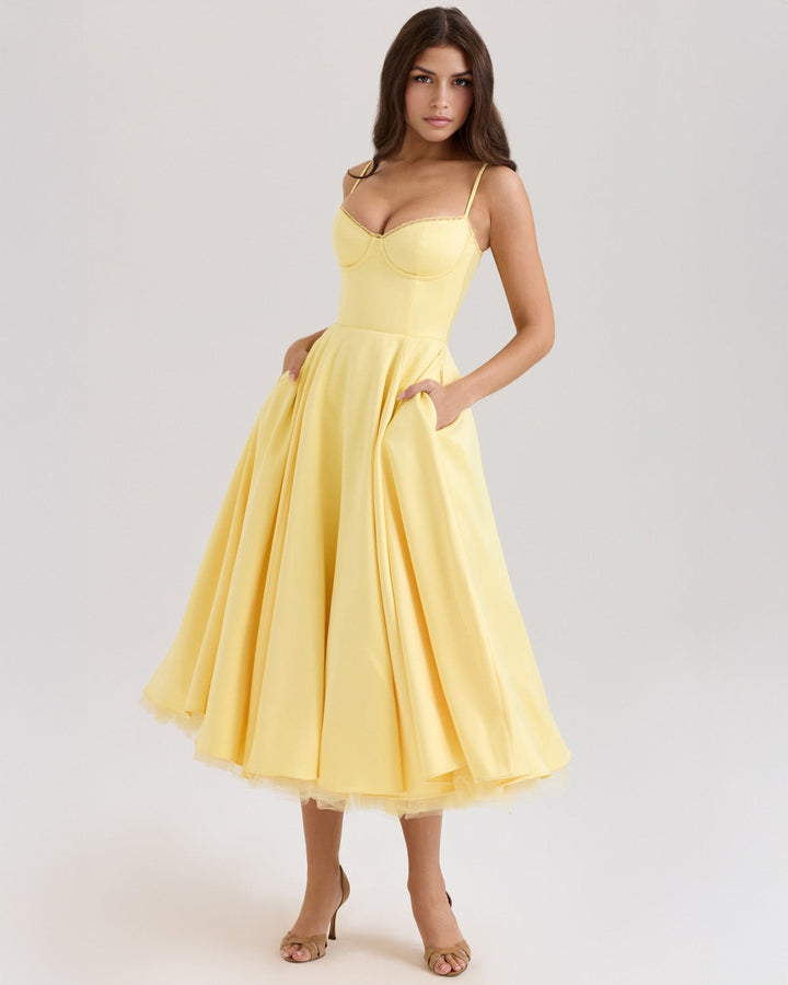 Ophira | Elegantes Korsett-Midi-Kleid für Damen mit Spaghettiträgern