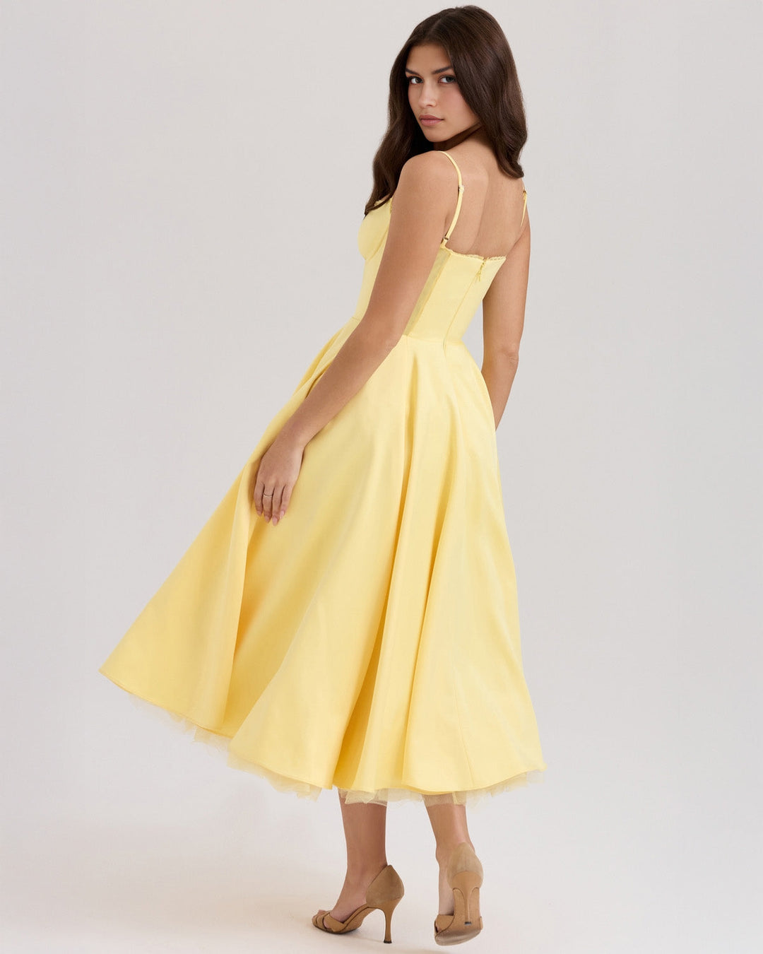 Ophira | Elegantes Korsett-Midi-Kleid für Damen mit Spaghettiträgern