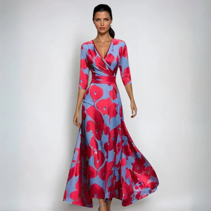 Emily | Stilvolles Blumenkleid für Partys für Damen mit V-Ausschnitt