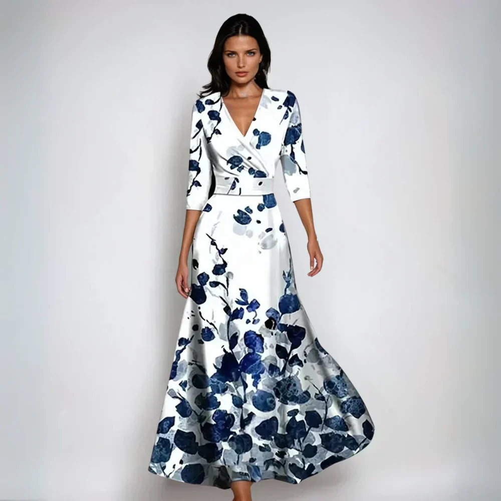 Emily | Stilvolles Blumenkleid für Partys für Damen mit V-Ausschnitt