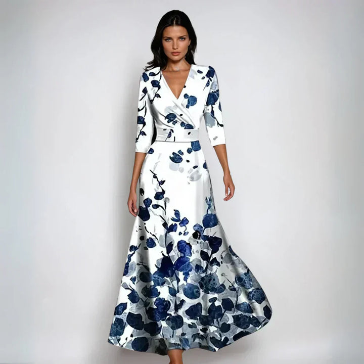 Emily | Stilvolles Blumenkleid für Partys für Damen mit V-Ausschnitt