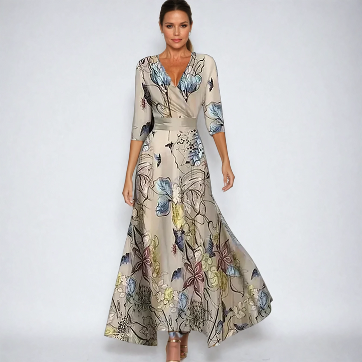 Emily | Stilvolles Blumenkleid für Partys für Damen mit V-Ausschnitt