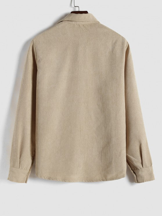Herren Corduroy Langarmhemd mit halber Knopfleiste