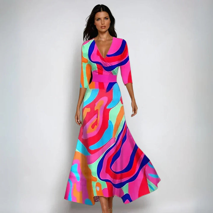 Emily | Stilvolles Blumenkleid für Partys für Damen mit V-Ausschnitt
