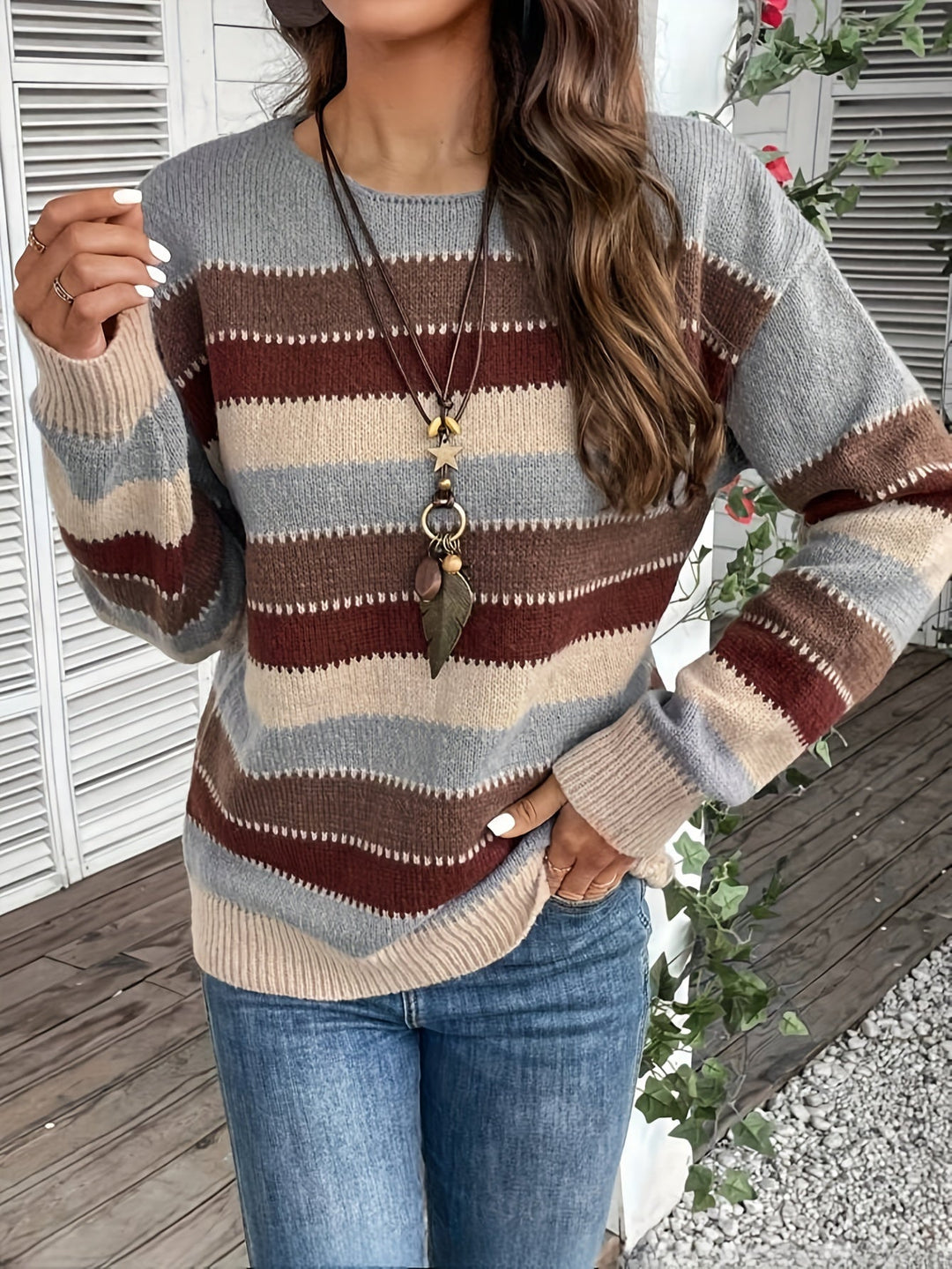 Leni | Damen Pullover mit Rundhalsausschnitt, gestreift