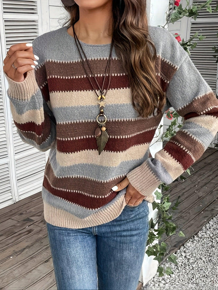 Leni | Damen Pullover mit Rundhalsausschnitt, gestreift
