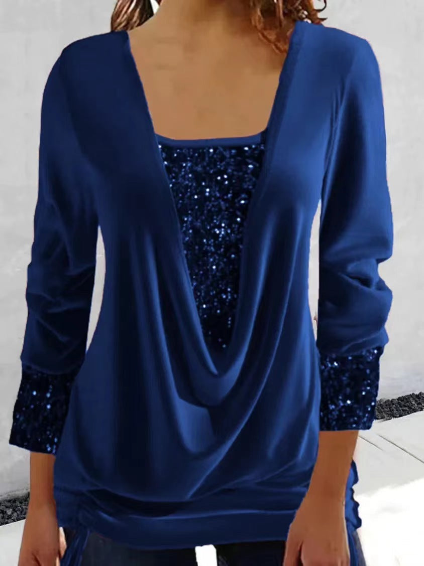 Kiara | Langärmeliges Shirt für Damen mit Pailletten und Rundhalsausschnitt