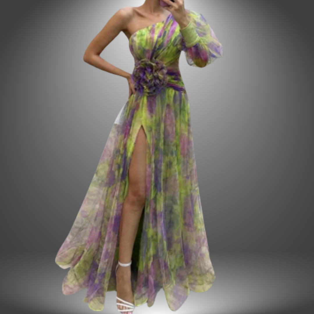 Nana | Elegantes handgefertigtes Maxikleid für Damen mit asymmetrischem Ausschnitt