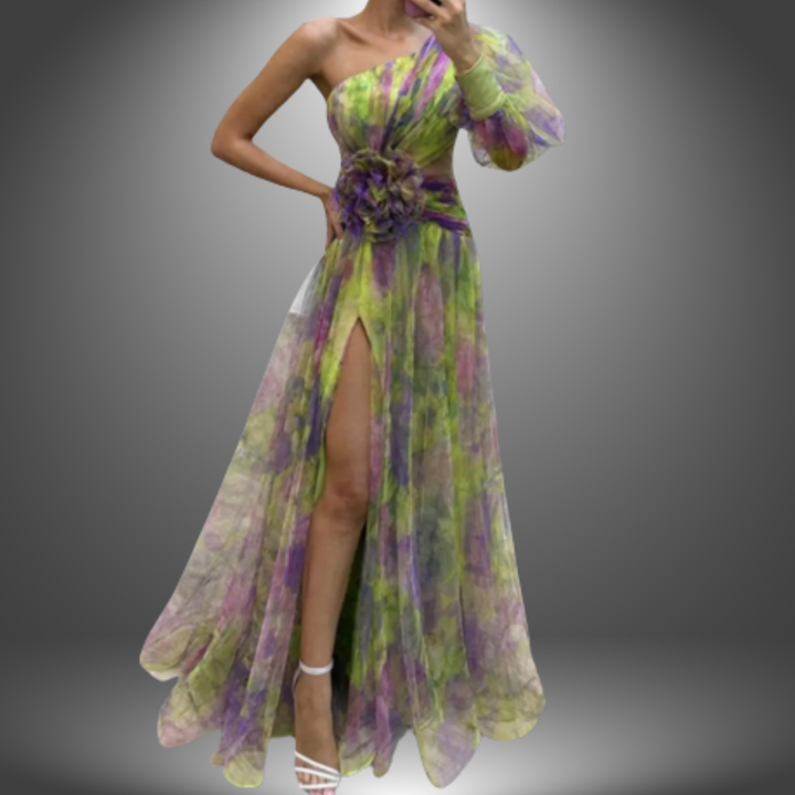 Nana | Elegantes handgefertigtes Maxikleid für Damen mit asymmetrischem Ausschnitt