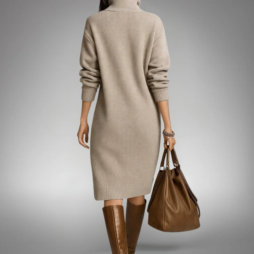 Elyon | Elegantes Midikleid für Damen mit Stehkragen und langen Ärmeln