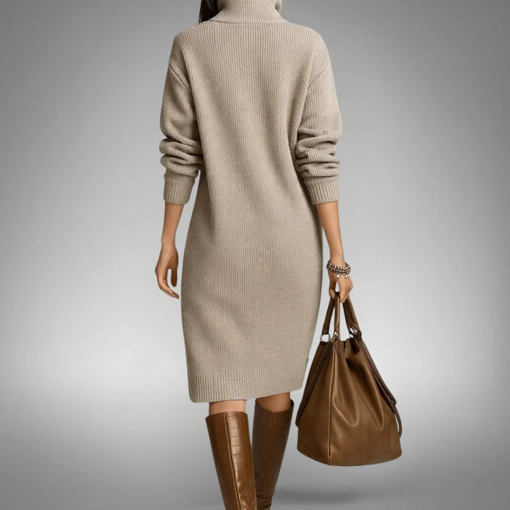 Elyon | Elegantes Midikleid für Damen mit Stehkragen und langen Ärmeln