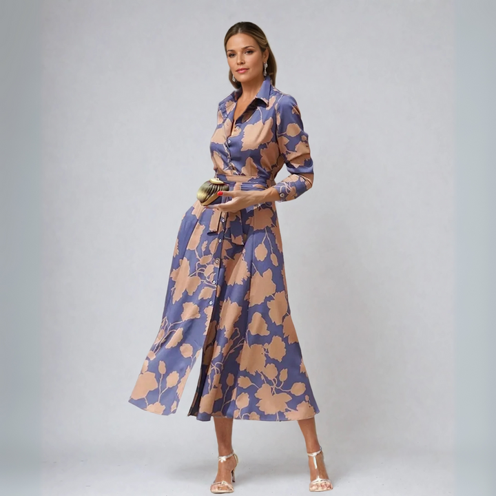 Floriza | Klassisches Hemdkleid für Damen mit Blumenmuster und langen Ärmeln