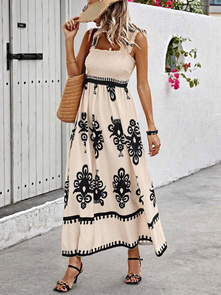 Iveth | Bohemian Maxikleid für Damen mit Blumenmuster und eckigem Ausschnitt
