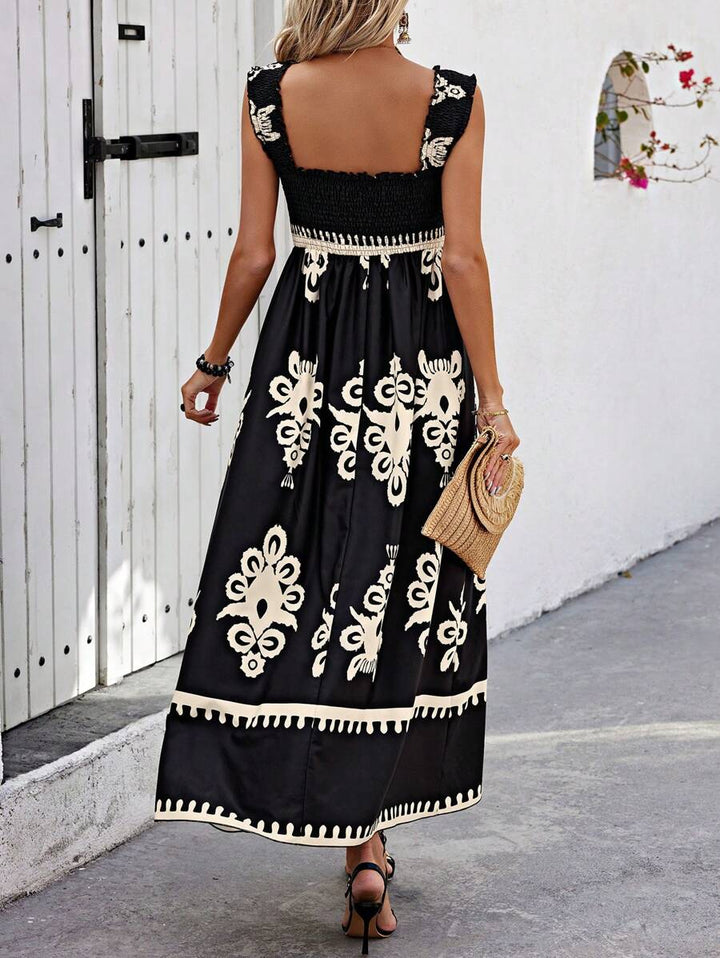 Iveth | Bohemian Maxikleid für Damen mit Blumenmuster und eckigem Ausschnitt