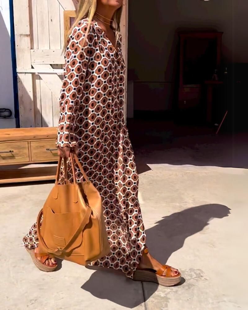 Chloe | Bauchbedeckendes Maxikleid für Damen mit V-Ausschnitt und langen Ärmeln