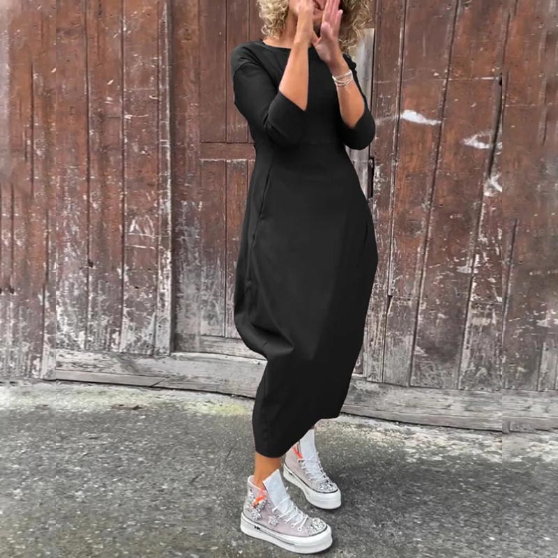 Elsbeth | Elegantes Damenkleid für Damen mit Tasche und Rundhalsausschnitt