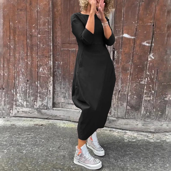 Elsbeth | Elegantes Damenkleid für Damen mit Tasche und Rundhalsausschnitt