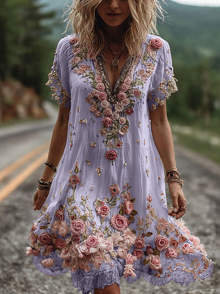 Ruby | Blossom bestickte V-Ausschnitt Midikleid für Damen