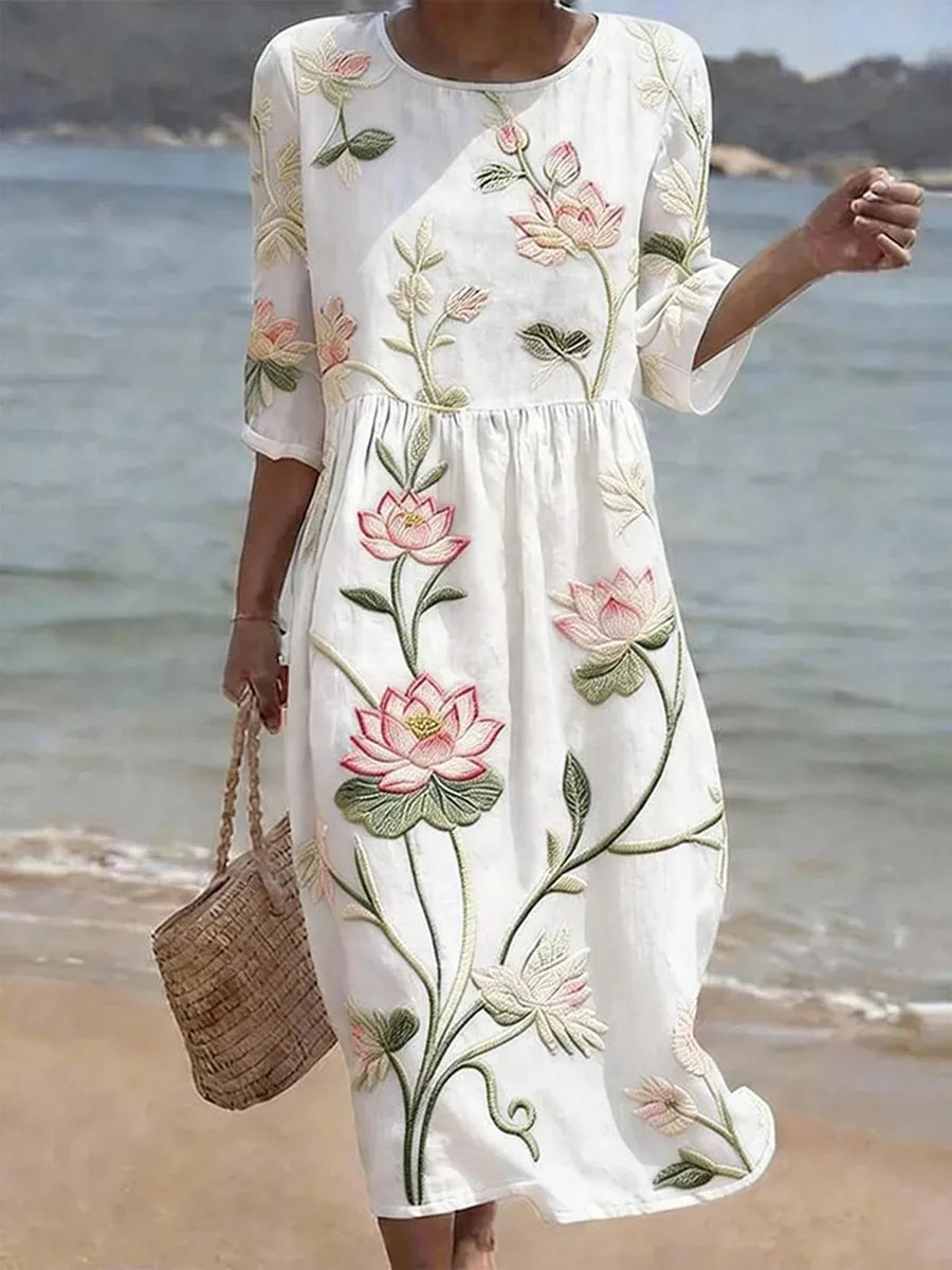 Kayla | Midikleid für Damen mit Pflanzen- und Blumenmuster