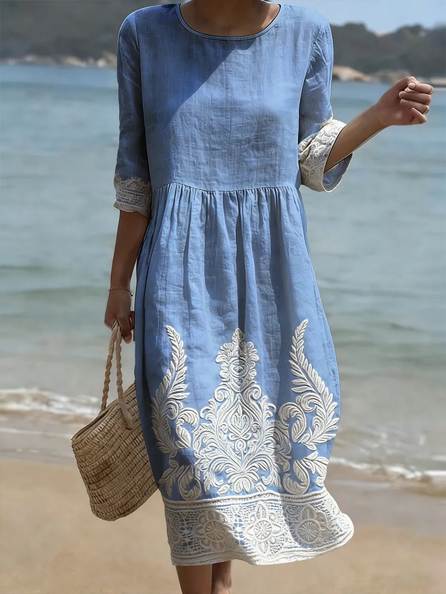 Tiffany | Midikleid für Damen mit Pflanzen- und Blumenmuster