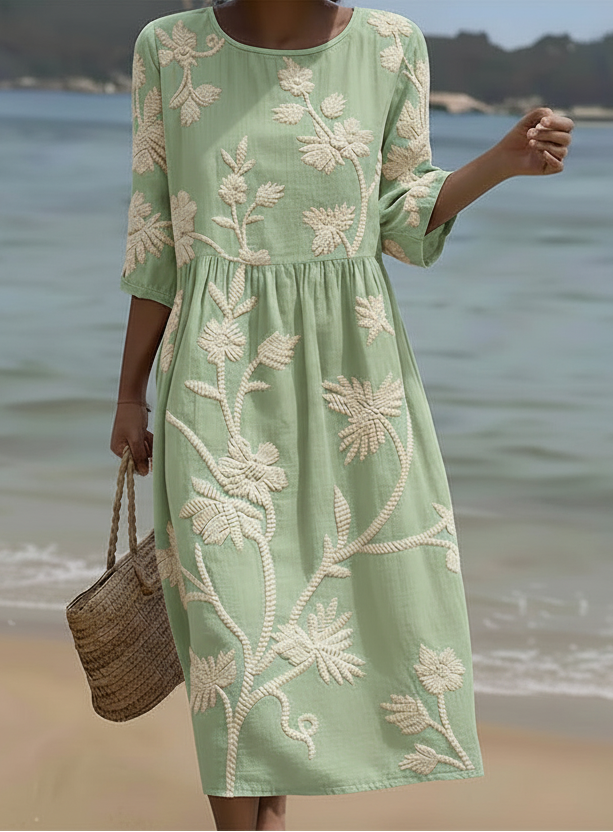 Gwen | Midi-Kleid für Damen mit Pflanzen- und Blumenmuster