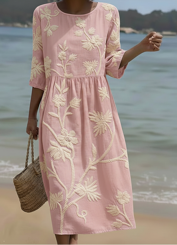 Phoebe | Midi-Kleid für Damen mit Pflanzen- und Blumenmuster