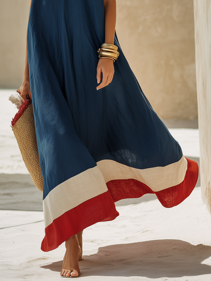 Damen V-Ausschnitt Maxikleid mit kurzen Ärmeln