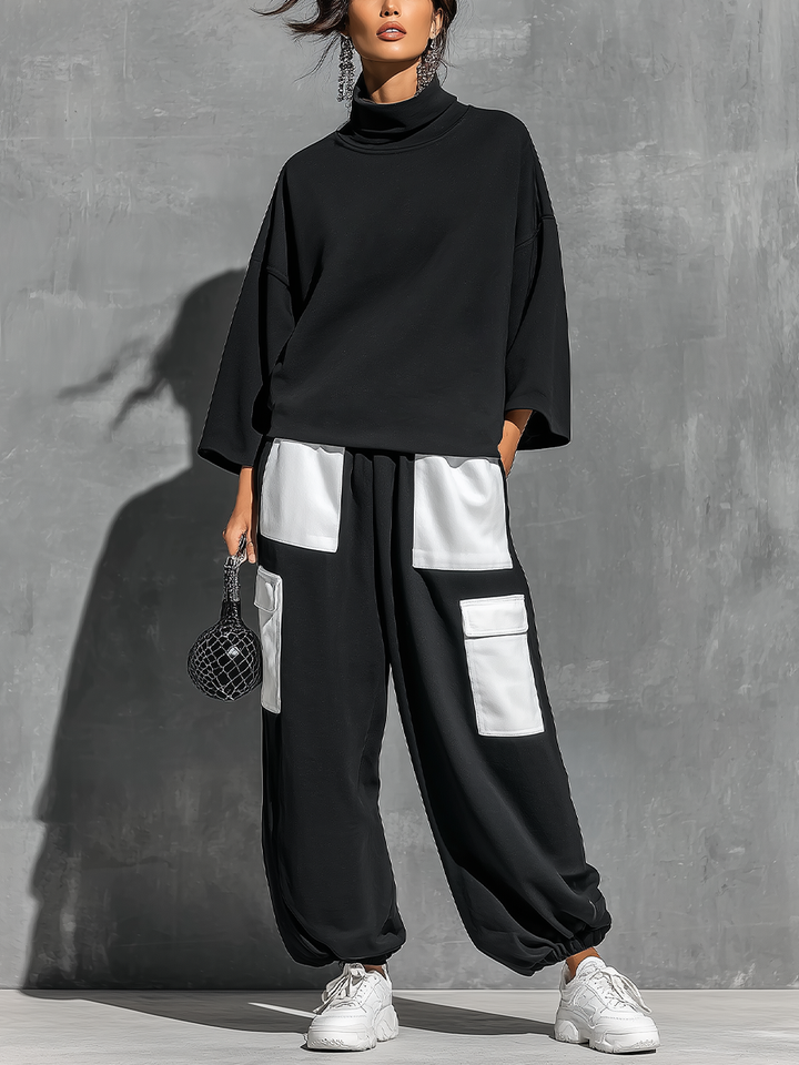 Damen Sweatshirt-Set mit Jogger-Cargohose und Taschen