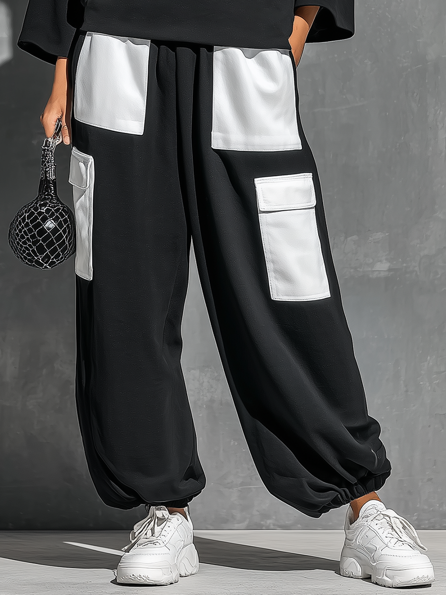 Damen Sweatshirt-Set mit Jogger-Cargohose und Taschen